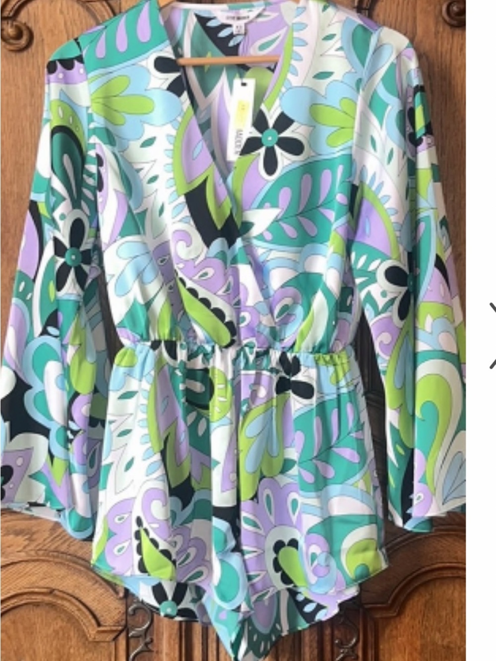 Steve Madden NWT Abstract Floral Bell Sleeve Romper Boho Mod Y2K S - Picture 6 of 8